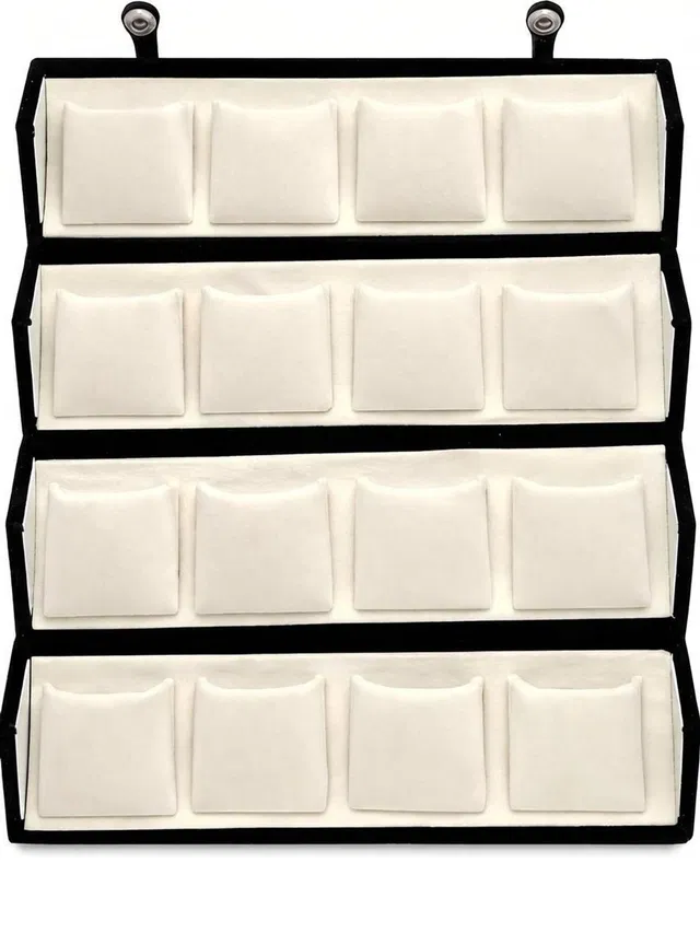HOUSE OF RN 16 Pairs Designer Black Plated Earring Box Premium Multi-Layer Velvet Jewelry Case for Studs, Hoops & Danglers Portable Travel Jewelry Organizer for Women Vanity Box