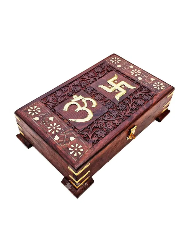 LEEUW DIER Wooden OM Box for Good Luck For Women, Jewellery (10X6 Inches, Pious Pedestal) Multipurpose, Jewellery box, Cash Box Vanity Box