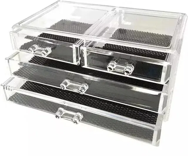 SOCHEP 4 Compartment Luxurious Clear Acrylic Drawers Makeup Dressing Table Makeup, Jewelry Vanity Box