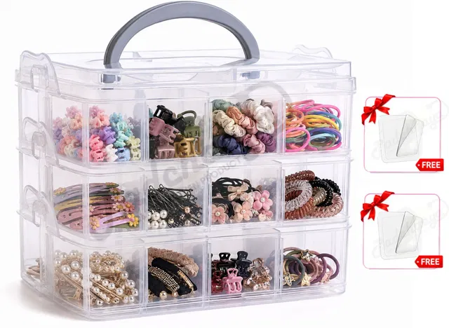 Padchaaya 3 layer 18 Grid Portable Transparent Storage Detachable Box Organizer Case for jewelry sewing button earrings Hair Accessories+20pcs Ear Lobe (Free) Vanity Box