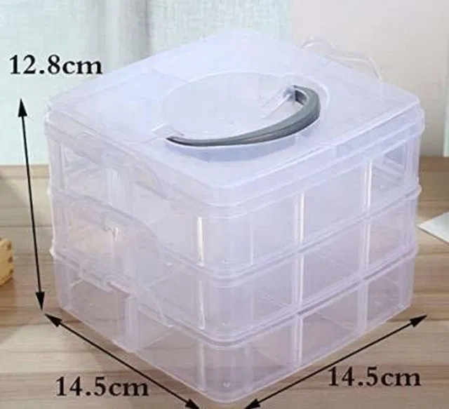 Wishbone 3-Layers 18 Grids Detachable Square Desktop Storage Box Clear Plastic Beads JEWELRY BOX, MEDICINE STORAGE BOX, MACK UP BOX Vanity Box