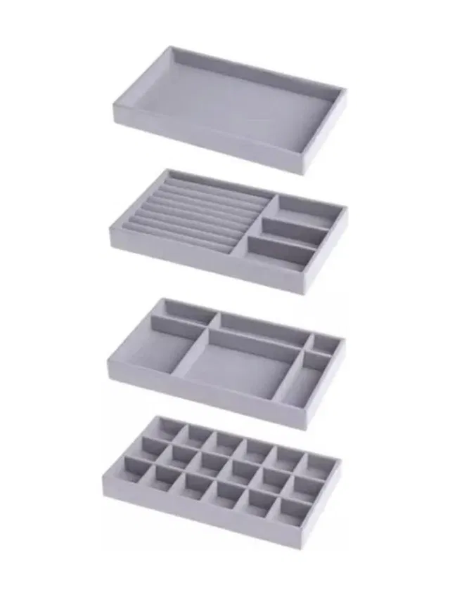 CPEX 4 Packs Velvet Jewelry Trays Organizer, Stackable Jewelry Display Trays For Drawer, Jewelry Storage Organizers Earring Necklace Bracelet Ring Holder Vanity Box