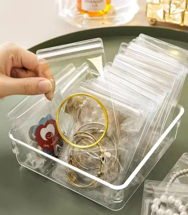 Ghelonadi (5 Pcs Small: 4 x 6 cm), (5 Pcs Medium: 6 x 8 cm), (5 Pcs Large: 8 x 12 cm) Jewellery Organiser Pouches Vanity Box