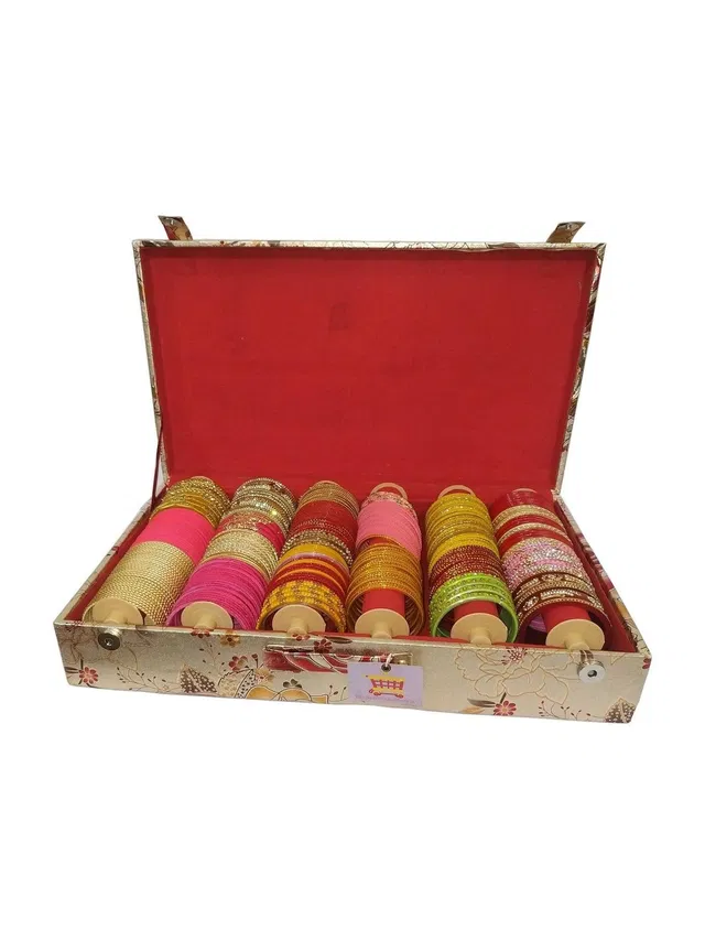 ultimatefashionista Bangle Box Plain 6 Rods Makeup ,churi ,(silver rose) Jewellery Vanity Box