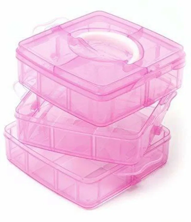 BLAPOXE 18 Grid Plastic Accessories Storage Box 3 Layer Jewelry Storage Organizer with Collapsible Dividers(Multicolour) Jewellery, Make up Vanity Box