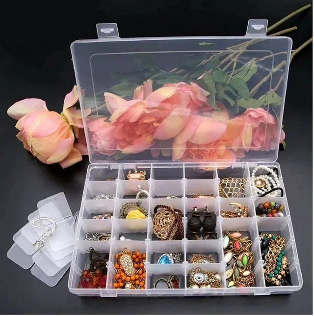 EVERSHINET 36 Grids Clear Plastic Storage Box with Adjustable Dividers Organizer 36 Grids Clear Plastic Storage Box Vanity Box