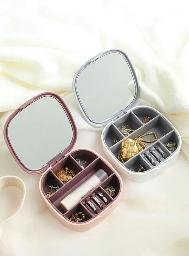 SKonlineitem Mini Jewellery Box With Mirror Portable Jewellery Organizer Vanity Box