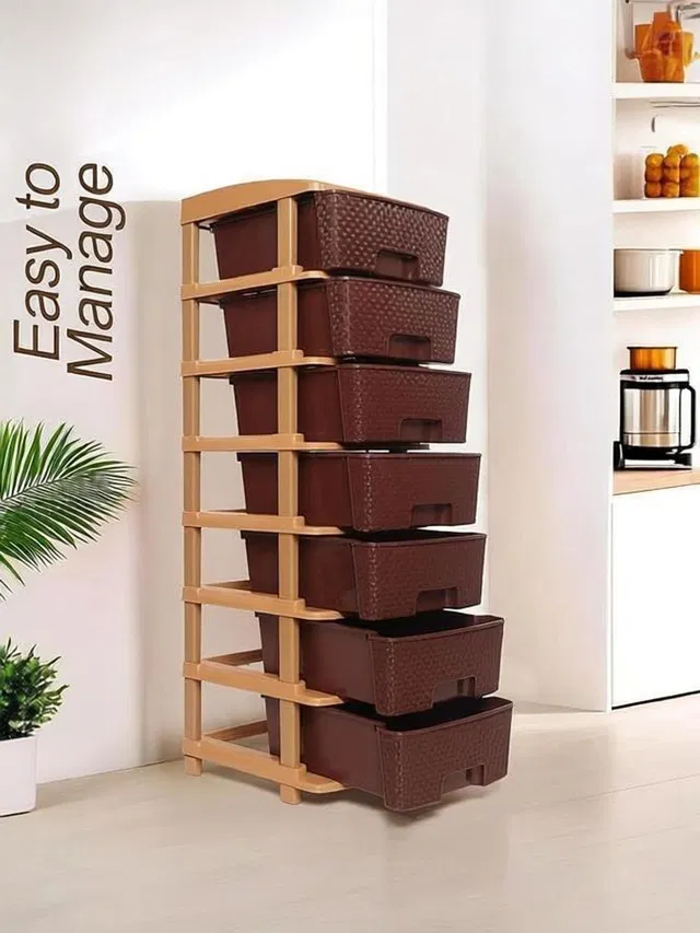 MAXTID 7 Brown Nakoda Plastic Storage Drawers Large Stomo Box Vanity Box
