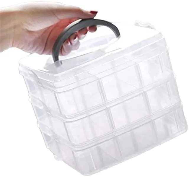 krishiv enterprise 3-Tier Plastic Jewelry Storage Box with 18 Compartments & Adjustable Dividers jewelry, craft supplies, sewing accessories, beads, buttons, other small household items Vanity Box