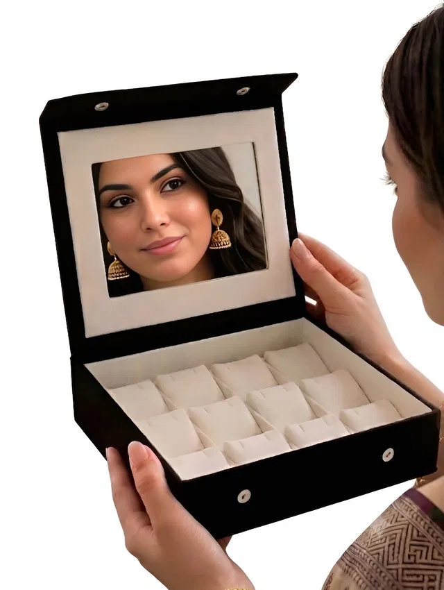 COLMI Earring Organizer Box for Women-12 pair Earrings,Jewellery Storage Organiser foldable with mirror Vanity Box