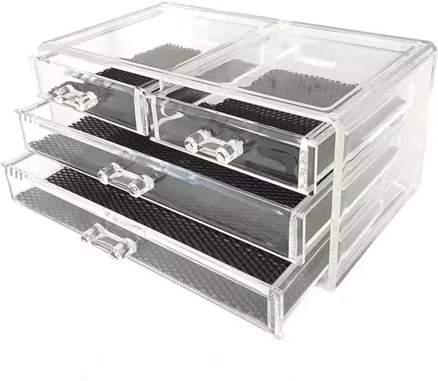 BLAPOXE Transparent Acrylic 4 Drawer Cosmetic Organizer Drawer Makeup Case Storage Display Box Vanity Box