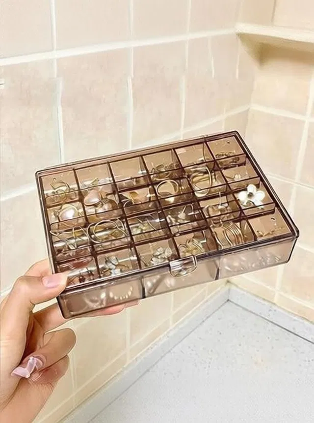 ENOREJIA 2 Layer Acrylic Jewelry Storage Box Grid Box Organizer Jewellery box Vanity Box