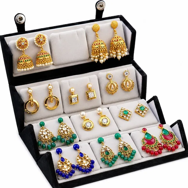 HOUSE OF RN 12 Pair Earring Organizer Box for Women Premium Velvet Jewellery Display Earrings Holder Stand Jewellery Organizer Jhumka, Stud, Traditional, Ethnic Vanity Box