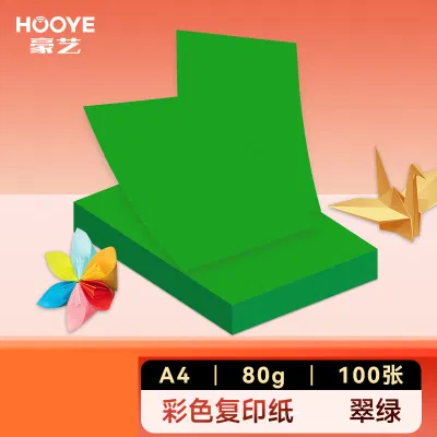 豪艺(HooYe)3588彩色复印纸 80g/A4打印纸100张/包 翠绿 单包装