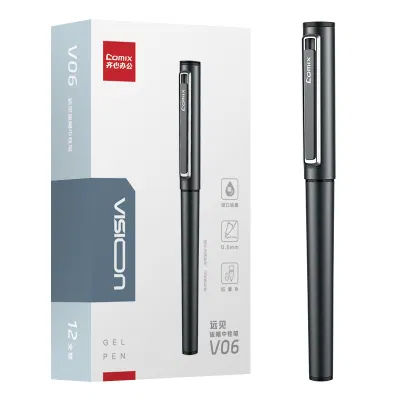 齐心 V06 远见速干中性笔 子弹头 0.5mm 黑 12支装