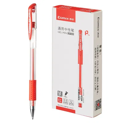 齐心 GP306 通用中性笔 子弹头 0.5mm 红 12支/盒 红色