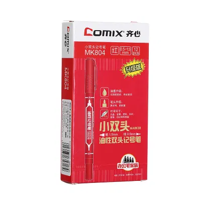 齐心 MK804 小双头记号笔 0.5mm-2.0mm 12支/盒 红 红色