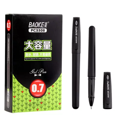宝克(BAOKE)PC3308 0.7mm大容量中性笔 商务办公签字笔/学生考试水笔 黑色 12支/盒 1盒
