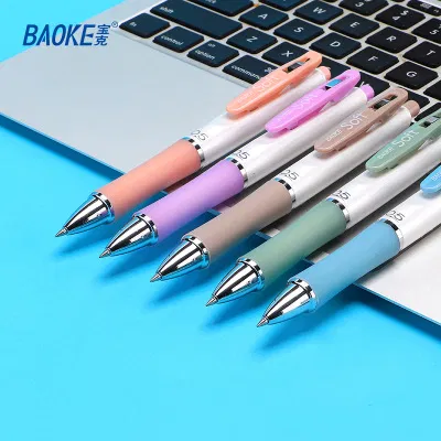 宝克(baoke) PC3968 按压中性笔 0.5mm 玫瑰粉/北暮蓝/森溪绿/卵石灰/卡其黄 单支装(黑色)