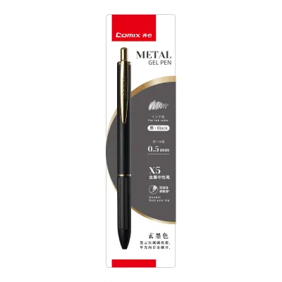 齐心 X5 金属按动中性笔 子弹头 0.5mm 黑 黑色笔杆 黑色