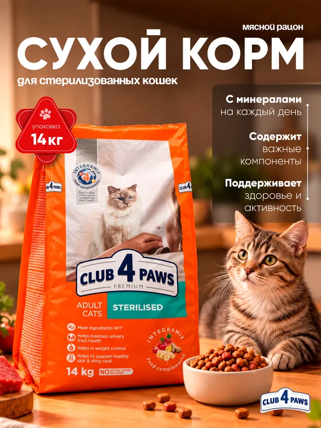 Club 4 Paws сухой корм для стерилизованных кошек, 14 кг