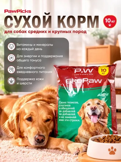 Paw Picks Ekopaw сухой корм для собак средних и крупных пород 10 кг