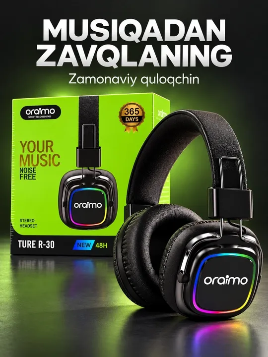 Наушники Oraimo TURE R-30, стерео, с RGB-подсветкой, черные Nusxalash